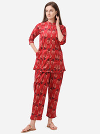 Thumbnail for Ahalyaa Women Red Printed Velvet Kurti with Pyjamas - Distacart