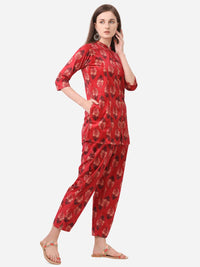 Thumbnail for Ahalyaa Women Red Printed Velvet Kurti with Pyjamas - Distacart