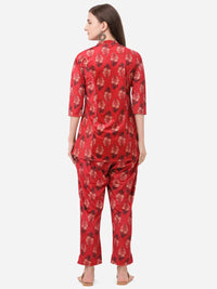 Thumbnail for Ahalyaa Women Red Printed Velvet Kurti with Pyjamas - Distacart