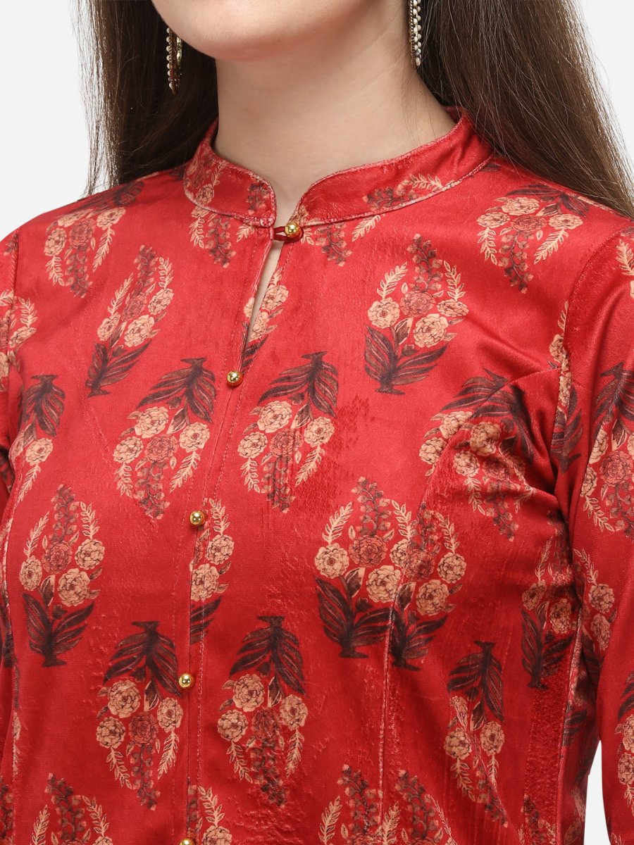 Ahalyaa Women Red Printed Velvet Kurti with Pyjamas - Distacart