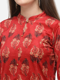 Thumbnail for Ahalyaa Women Red Printed Velvet Kurti with Pyjamas - Distacart