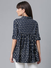 Thumbnail for Ahalyaa Viscose Rayon Navy Blue Foil Silver Printed Western Tunic - Distacart