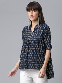 Thumbnail for Ahalyaa Viscose Rayon Navy Blue Foil Silver Printed Western Tunic - Distacart