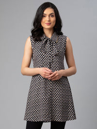 Thumbnail for Ahalyaa Black & White Shirt Collar Printed Tunic