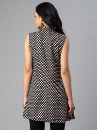 Thumbnail for Ahalyaa Black & White Shirt Collar Printed Tunic