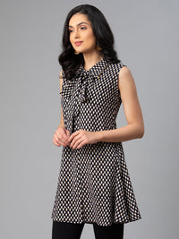 Thumbnail for Ahalyaa Black & White Shirt Collar Printed Tunic