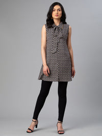 Thumbnail for Ahalyaa Black & White Shirt Collar Printed Tunic
