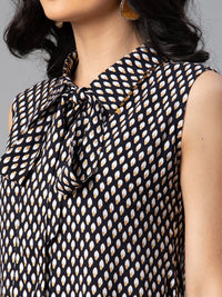 Thumbnail for Ahalyaa Black & White Shirt Collar Printed Tunic