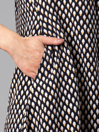 Thumbnail for Ahalyaa Black & White Shirt Collar Printed Tunic