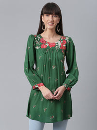 Thumbnail for Ahalyaa Green & Pink Printed Tunic