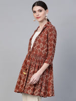 Thumbnail for Ahalyaa Women's Brown & Cream-Coloured Printed A-Line Tunic