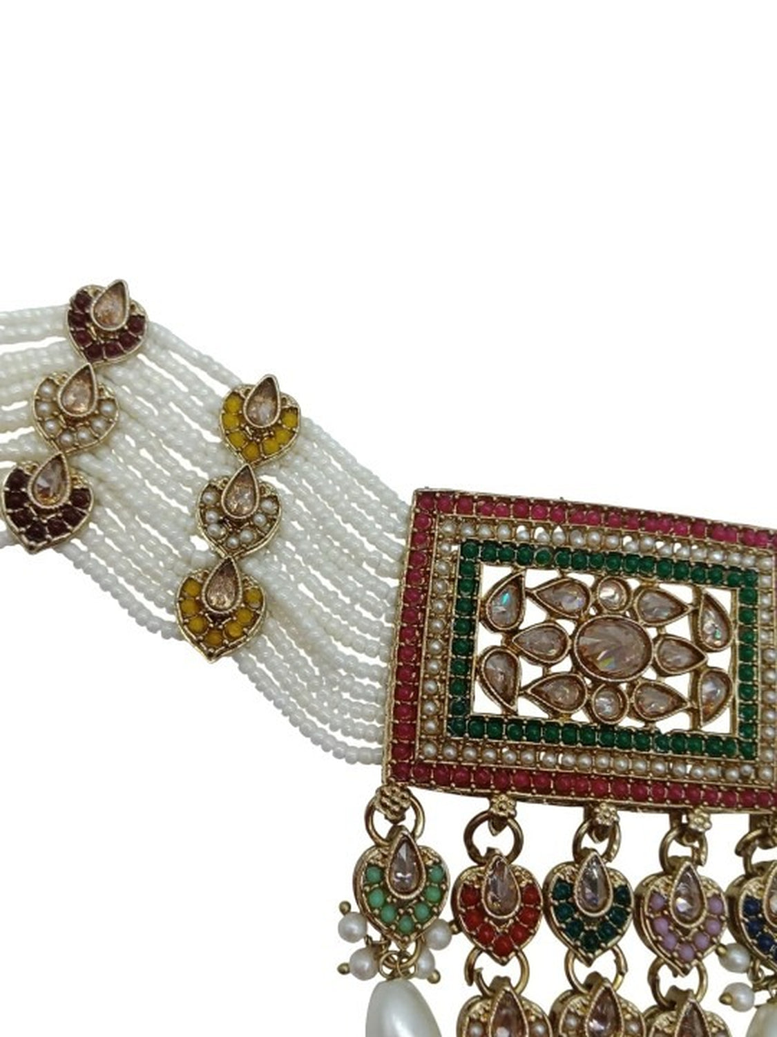 Jewel City Traditional Ethnic Antique Gold-Plated Pearl Bridal Choker Set with Earrings, Maang Tikka