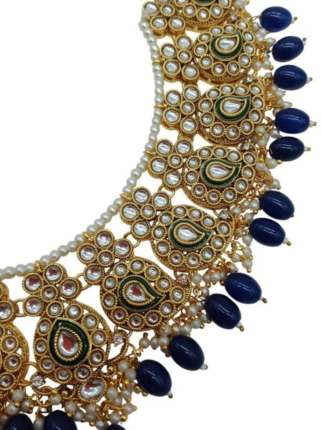 Jewel City Royal Blue Kundan Choker Necklace Set with Maang Tikka & Earrings | Traditional Gold-Plated Indian Bridal Jewelry
