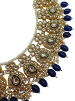 Thumbnail for Jewel City Royal Blue Kundan Choker Necklace Set with Maang Tikka & Earrings | Traditional Gold-Plated Indian Bridal Jewelry