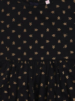 Thumbnail for Ahalyaa Black Cotton Gold Print Kids Kurta Sharara Sets For Girls - Distacart