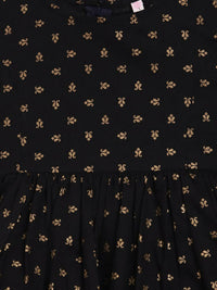 Thumbnail for Ahalyaa Black Cotton Gold Print Kids Kurta Sharara Sets For Girls - Distacart