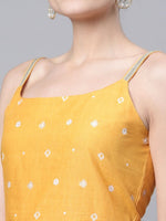 Thumbnail for Ahalyaa Women Mustard Pure Cotton Porcian Print Shoulder Straps Tunic - Distacart
