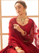 Thumbnail for Vegaa Fashion Red Net Thread Work Wedding Lehenga