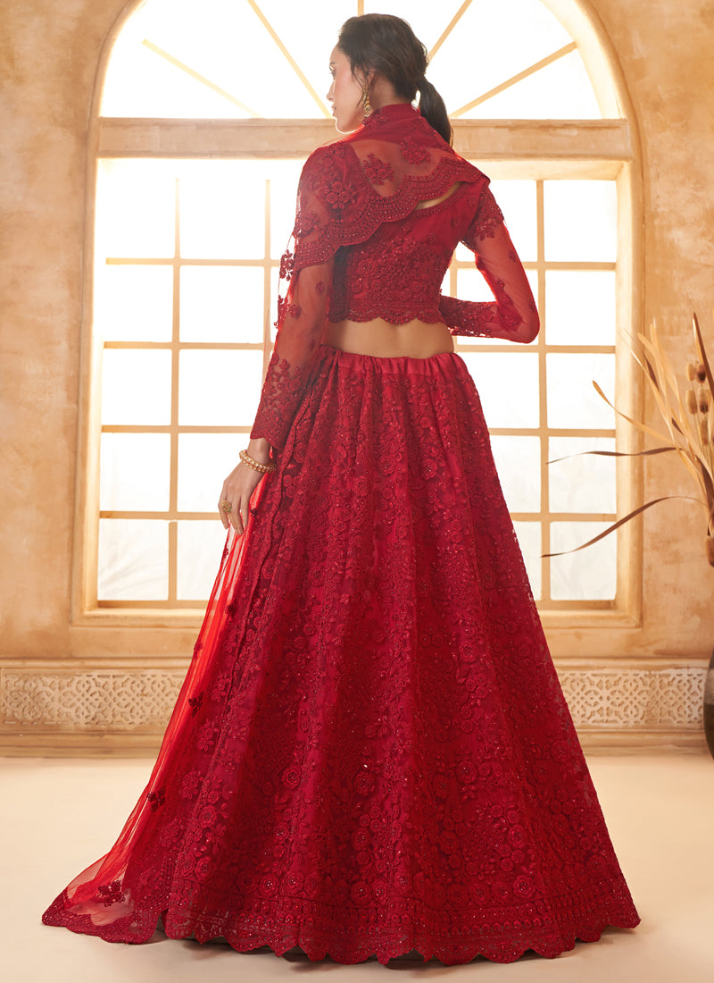 Vegaa Fashion Red Net Thread Work Wedding Lehenga
