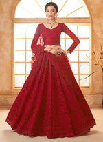 Thumbnail for Vegaa Fashion Red Net Thread Work Wedding Lehenga