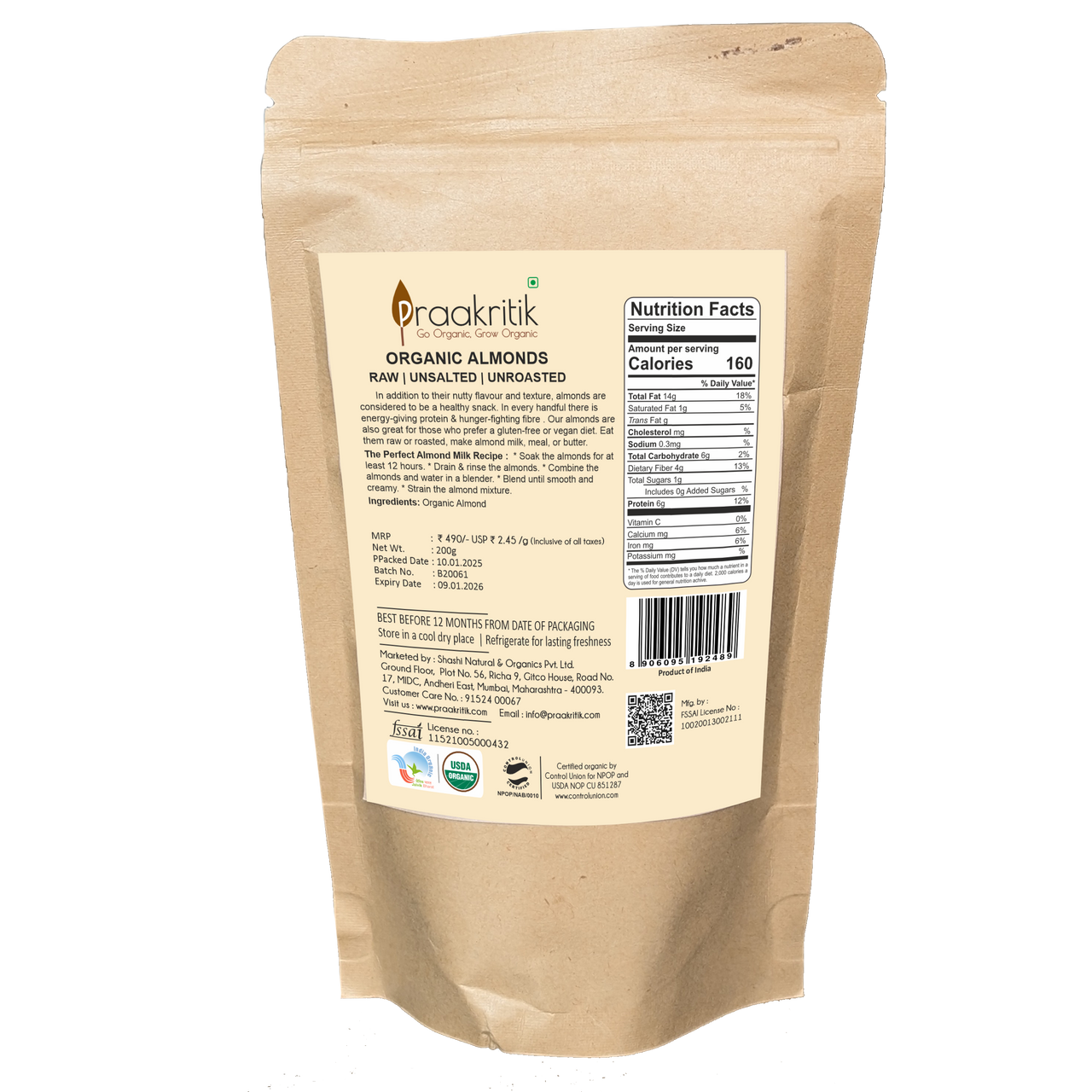 Praakritik Organic Almonds - Distacart