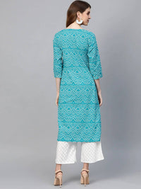 Thumbnail for Anubhutee Turquoise Blue & White Bandhani Print Kurta with Palazzos - Distacart