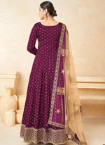 Thumbnail for Vegaa Fashion Designer Wine Tafeta Silk Embroidery Anarkali Suit