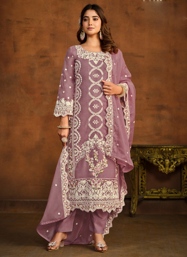 Vegaa Fashion Designer Onion Pink Soft Organza Embroidery Salwar Suit