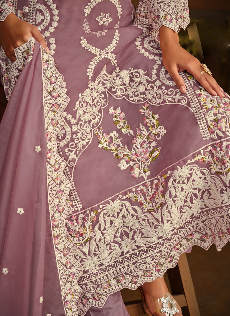 Vegaa Fashion Designer Onion Pink Soft Organza Embroidery Salwar Suit