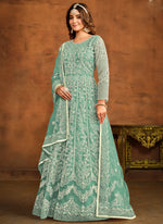 Thumbnail for Vegaa Fashion Designer Bottel Green Net Embroidery Anarkali Suit