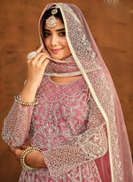 Thumbnail for Vegaa Fashion Designer Pink Net Embroidery Anarkali Suit