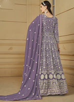 Thumbnail for Vegaa Fashion Designer Lavender Faux Georgette Embroidery Anarkali Suit