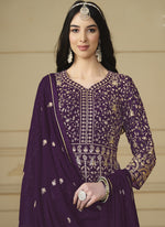 Thumbnail for Vegaa Fashion Designer Violet Faux Georgette Embroidery Anarkali Suit