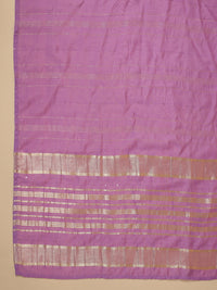 Thumbnail for Janasya Regular Magics Slub Lavender Solid Notch Neck Kurta,Bottom & Dupatta