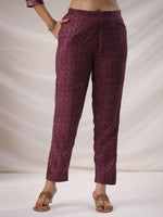 Thumbnail for Janasya Regular Biscuit Slub Violet Abstract Tie-Up Neck Kurta,Bottom & Dupatta - Distacart