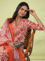 Thumbnail for Janasya Regular Poly Cotton Off White Ethnic Motifs Round Neck Kurta Set - Distacart