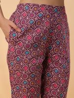 Thumbnail for Janasya A-Line Cotton Blend Wine Abstract Round Neck Kurta,Bottom & Dupatta - Distacart