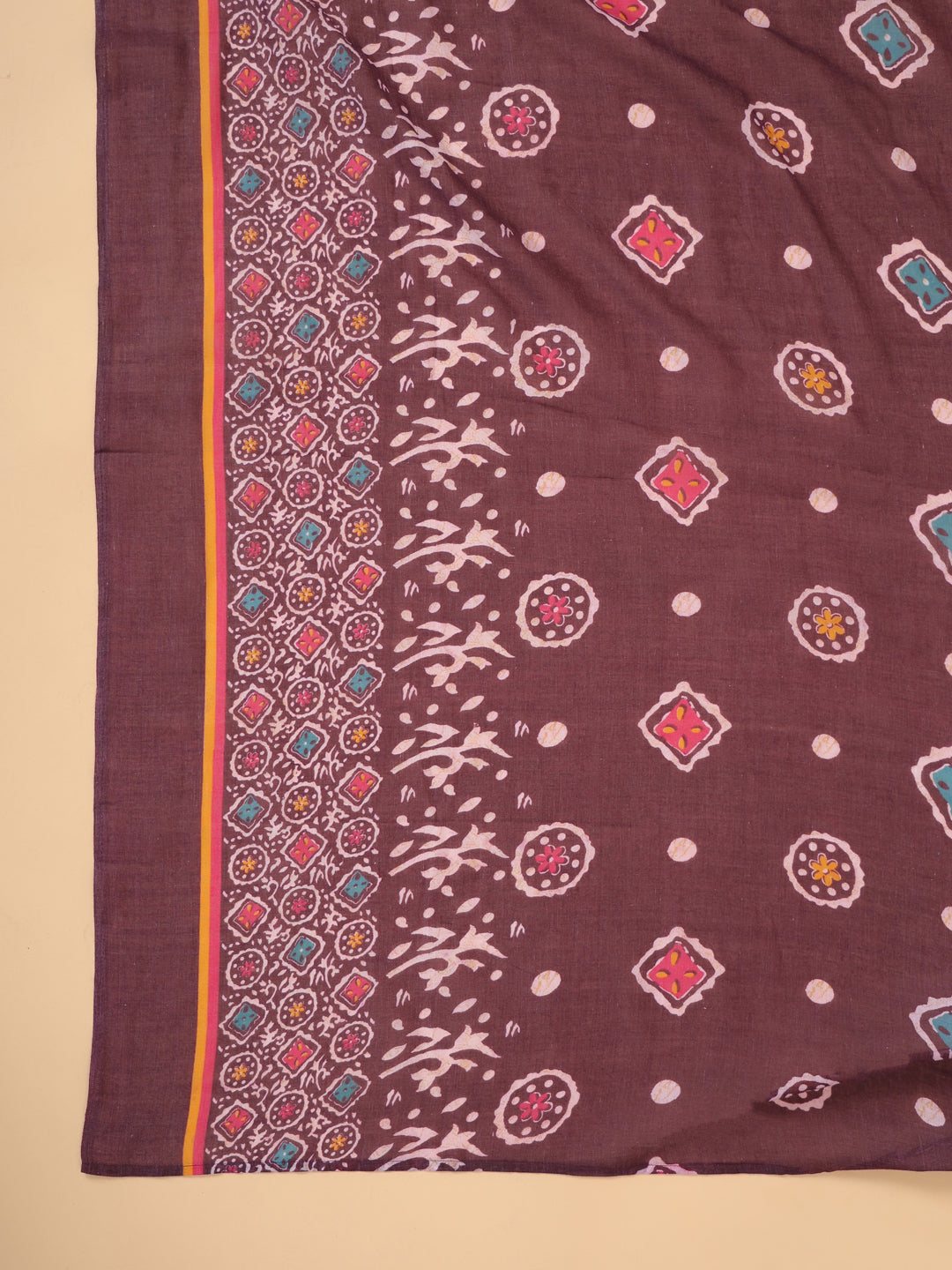 Janasya A-Line Cotton Blend Wine Abstract Round Neck Kurta,Bottom & Dupatta - Distacart