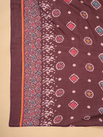 Thumbnail for Janasya A-Line Cotton Blend Wine Abstract Round Neck Kurta,Bottom & Dupatta - Distacart