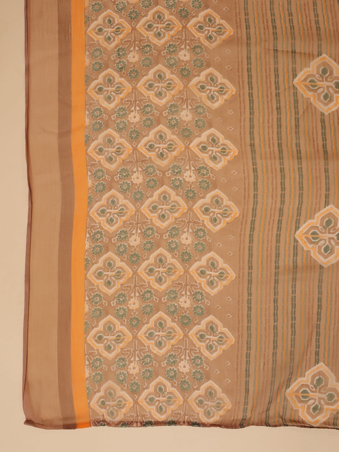 Janasya Straight Biscuit Slub Brown Ethnic Motifs Band Collar Kurta,Bottom & Dupatta - Distacart