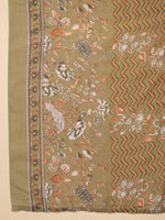 Thumbnail for Janasya Gathered Poly Cotton Olive Floral Alia Cut Neck Kurta,Bottom & Dupatta - Distacart