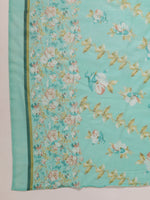 Thumbnail for Janasya A-Line Poly Cotton Aqua Floral V-Neck Kurta,Bottom & Dupatta - Distacart