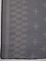 Thumbnail for Janasya Pleated Biscuit Slub Teal Ethnic Motifs V-Neck Kurta,Bottom & Dupatta - Distacart