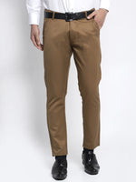 Thumbnail for Jainish Men's Brown Tapered Fit Formal Trousers - Distacart