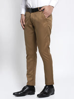 Thumbnail for Jainish Men's Brown Tapered Fit Formal Trousers - Distacart