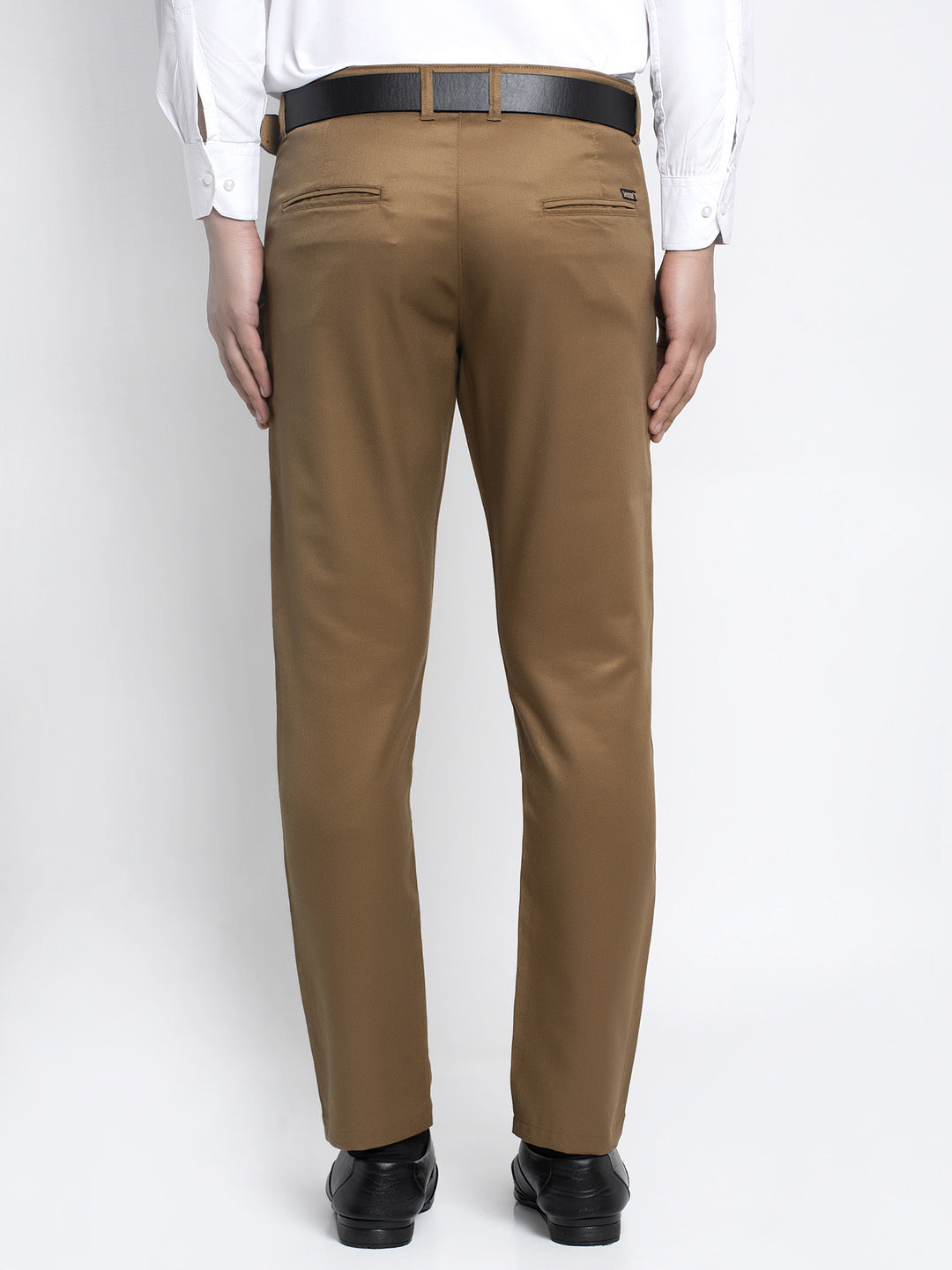Jainish Men's Brown Tapered Fit Formal Trousers - Distacart