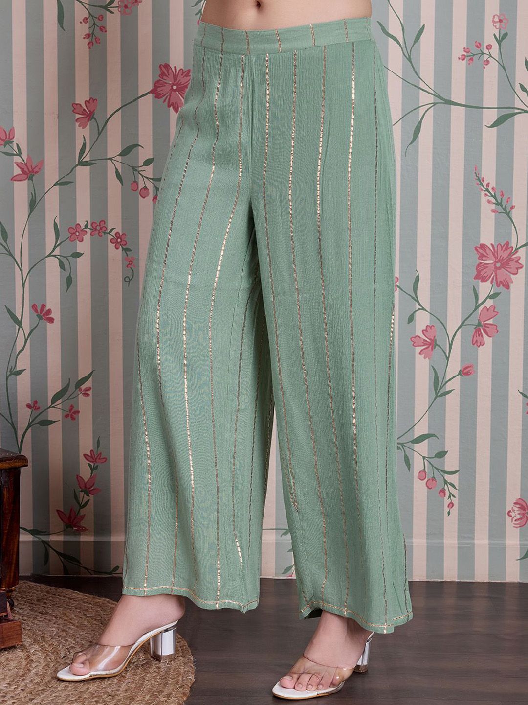 Ode by House of Pataudi Striped Straight Kurta with Palazzos - Distacart