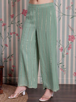 Thumbnail for Ode by House of Pataudi Striped Straight Kurta with Palazzos - Distacart