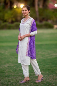 Thumbnail for Lyush Women Party Wear Embroidery Worked Kurta With Pant And Dupatta Set - Off White