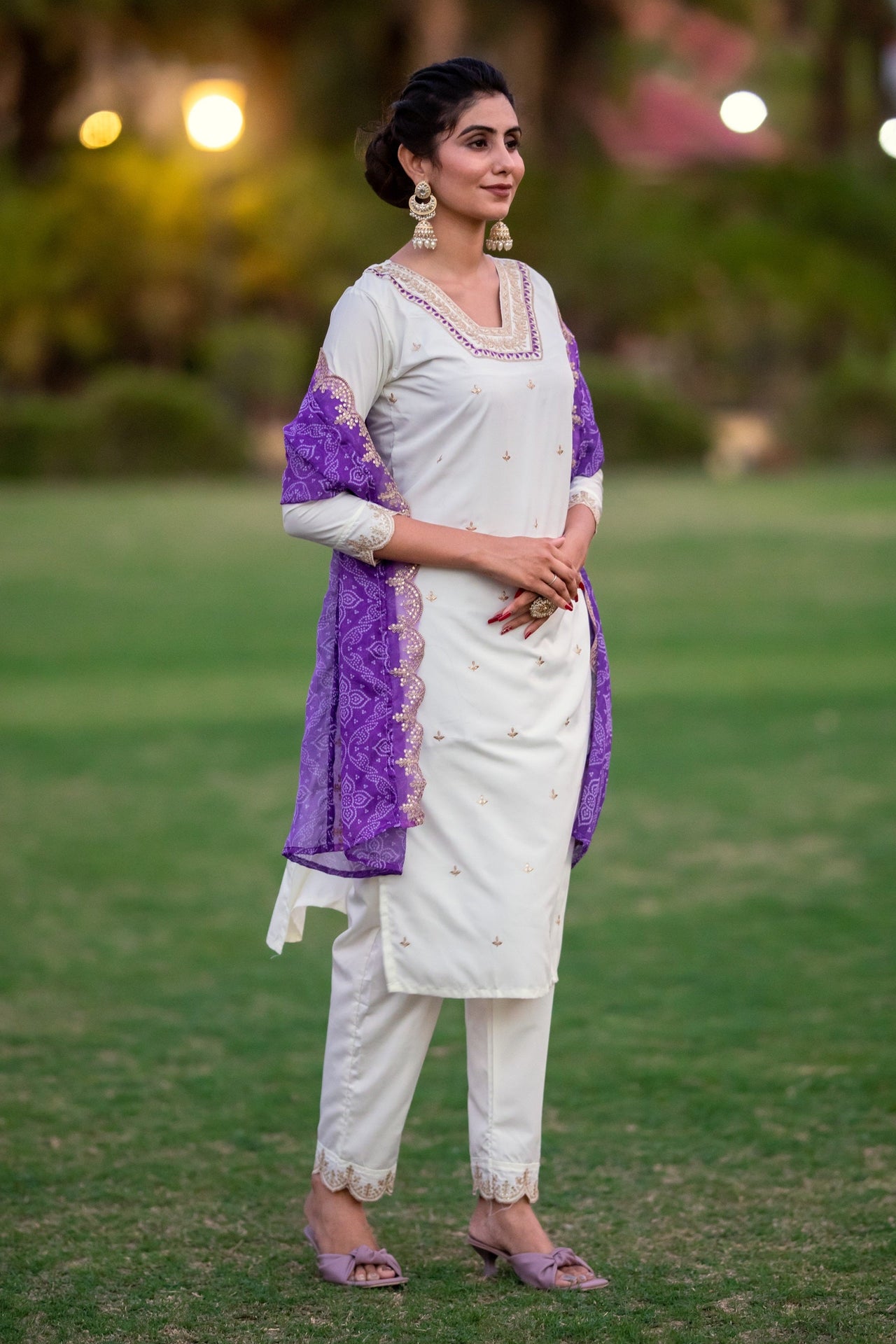 Lyush Women Party Wear Embroidery Worked Kurta With Pant And Dupatta Set - Off White